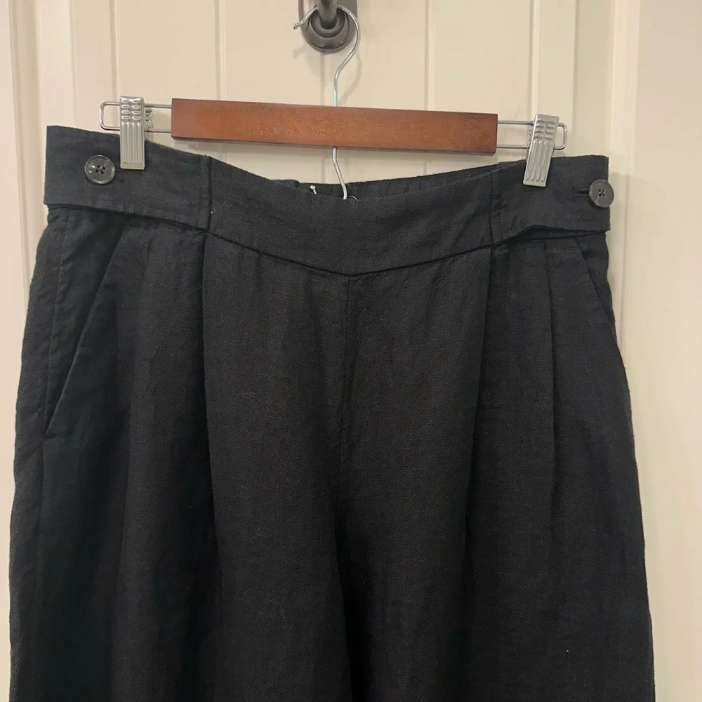 Banana Republic 100% Linen Wide Leg Cropped Pants Size 10P Black